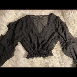 Black Ruffle Sleeve Blouse